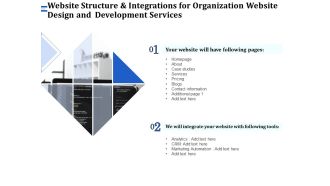 Firm Webpage Builder And Design Website Structure And Integrations For Organization Website Design And Development Services Background PDF