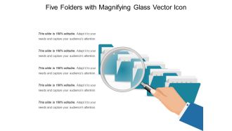Five Folders With Magnifying Glass Vector Icon Ppt PowerPoint Presentation Summary Designs PDF