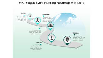 Five Stages Event Planning Roadmap With Icons Ppt PowerPoint Presentation Pictures Shapes