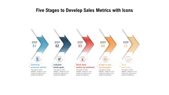 Five Stages To Develop Sales Metrics With Icons Ppt PowerPoint Presentation Icon Graphics Tutorials PDF