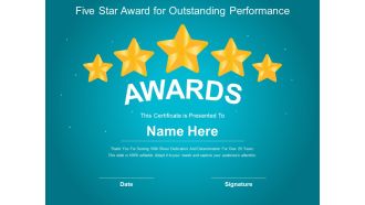 Five Star Award For Outstanding Performance Ppt PowerPoint Presentation Model Show