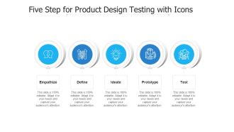 Five Step For Product Design Testing With Icons Ppt PowerPoint Presentation File Visual Aids PDF