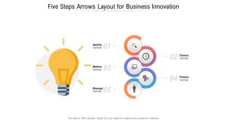 Five Steps Arrows Layout For Business Innovation Ppt PowerPoint Presentation Layouts Slide Download PDF