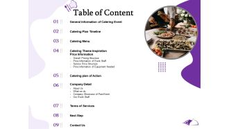 Food Providing Services Catering Menu For Food Providing Services Table Of Content Ppt PowerPoint Presentation Styles Graphics PDF