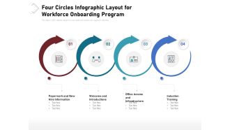 Four Circles Infographic Layout For Workforce Onboarding Program Ppt PowerPoint Presentation Gallery Visual Aids PDF
