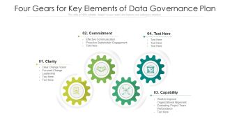 Four Gears For Key Elements Of Data Governance Plan Ppt PowerPoint Presentation Gallery Pictures PDF