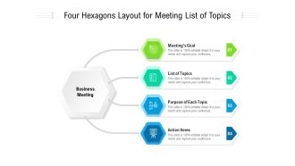 Four Hexagons Layout For Meeting List Of Topics Ppt PowerPoint Presentation File Examples PDF