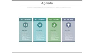 Four Text Boxes For Business Agenda Implementation Powerpoint Slides