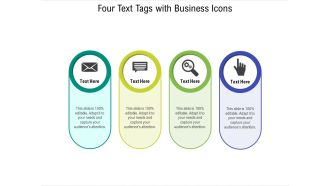 Four Text Tags With Business Icons Ppt PowerPoint Presentation File Slides PDF
