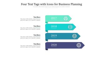 Four Text Tags With Icons For Business Planning Ppt PowerPoint Presentation Visual Aids Summary