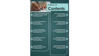 Freelance Product Design Planning Proposal Table Of Contents One Pager Sample Example Document