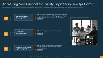 Function Of Quality Assurance In Devops IT Addressing Skills Essential For Quality Engineer In Devops Contd Inspiration PDF