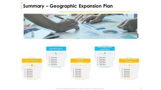Global Organization Marketing Strategy Development Summary Geographic Expansion Plan Icons PDF
