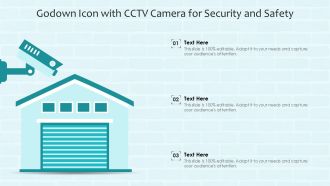 Godown Icon With CCTV Camera For Security And Safety Ppt PowerPoint Presentation Icon Gallery PDF