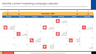 Guide To Create Advertising Campaign For Client Engagement Monthly Content Marketing Campaign Calendar Pictures PDF