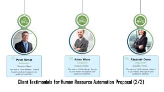 HR Process Automation Client Testimonials For Human Resource Automation Proposal Designation Inspiration PDF