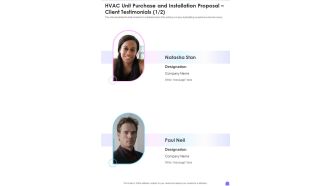 HVAC Unit Purchase And Installation Proposal Client Testimonials One Pager Sample Example Document