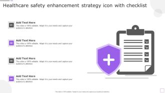 Healthcare Safety Enhancement Strategy Icon With Checklist Template PDF