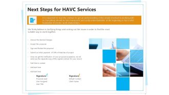 Heating Ventilation And Air Conditioning Installation Next Steps For HAVC Services Ppt Inspiration Brochure PDF