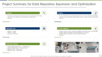 Horizontal Scaling Technique For Information Project Summary For Data Repository Expansion And Optimization Topics PDF
