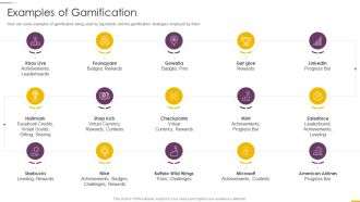 How Build Gamification Advertising Plan Examples Of Gamification Ppt Model Elements PDF