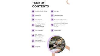 How To Present Brand Partnership Proposal Table Of Contents One Pager Sample Example Document