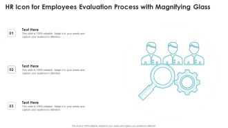 Hr Icon For Employees Evaluation Process With Magnifying Glass Microsoft PDF