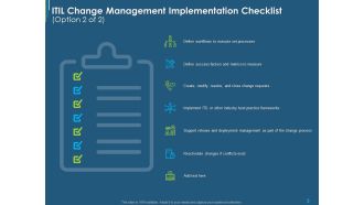 ITIL Transformation Management Strategy ITIL Change Management Implementation Checklist Processes Ppt Layouts Slide Portrait PDF