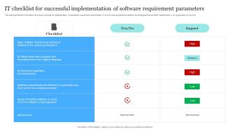 IT Checklist For Successful Implementation Of Software Requirement Parameters Icons PDF