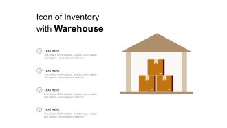 Icon Of Inventory With Warehouse Ppt PowerPoint Presentation Model Guide