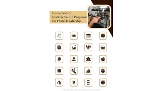 Icons Slide For Contractor Bid Proposal For Hotel Dealership One Pager Sample Example Document