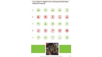 Icons Slide For Digital Food Ordering Administration Software Proposal One Pager Sample Example Document