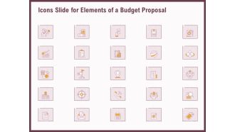 Icons Slide For Elements Of A Budget Proposal Ppt Professional Icons PDF