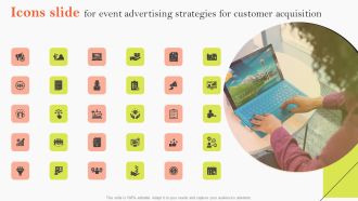 Icons Slide For Event Advertising Strategies For Customer Acquisition Professional PDF