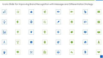 Icons Slide For Improving Brand Recognition With Message And Differentiation Strategy Inspiration PDF