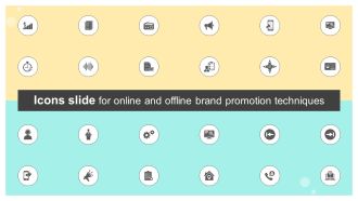 Icons Slide For Online And Offline Brand Promotion Techniques Mockup PDF