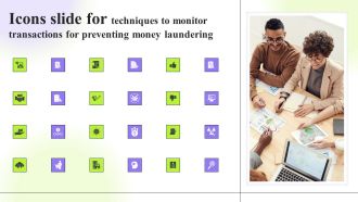 Icons Slide For Techniques To Monitor Transactions For Preventing Money Laundering Topics PDF