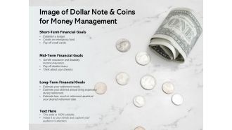 Image Of Dollar Note And Coins For Money Management Ppt PowerPoint Presentation Outline Visual Aids