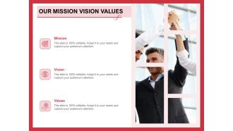Implementing Compelling Marketing Channel Our Mission Vision Values Ppt PowerPoint Presentation File Visual Aids PDF