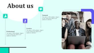 Implementing New Sales And Marketing Process For Services About Us Brochure PDF