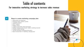 Innovative Marketing Strategy To Increase Sales Revenue Table Of Contents Slides PDF