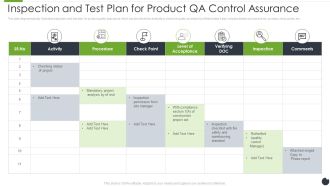 Inspection And Test Plan For Product QA Control Assurance Topics PDF