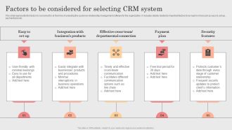 Integrating CRM Solution To Acquire Potential Customers Factors To Be Considered For Selecting CRM System Inspiration PDF