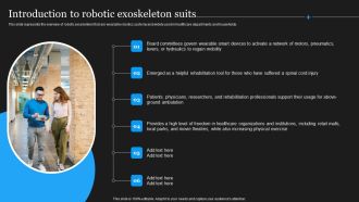 Integrating Robotic Exoskeleton Introduction To Robotic Exoskeleton Suits Graphics PDF