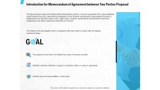 Introduction For Memorandum Of Agreement Between Two Parties Proposal Ppt PowerPoint Presentation Icon Model