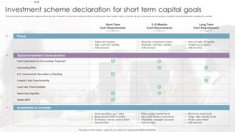 Investment Scheme Declaration For Short Term Capital Goals Icons PDF