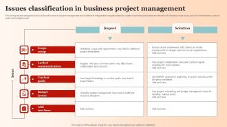 Issues Classification In Business Project Management Guidelines PDF