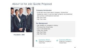 Job Estimate About Us For Job Quote Proposal Ppt Model Icon PDF