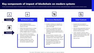 Key Components Of Impact Of Blockchain On Modern Systems Clipart PDF