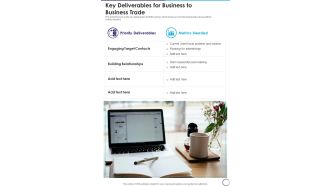 Key Deliverables For Business To Business Trade One Pager Sample Example Document